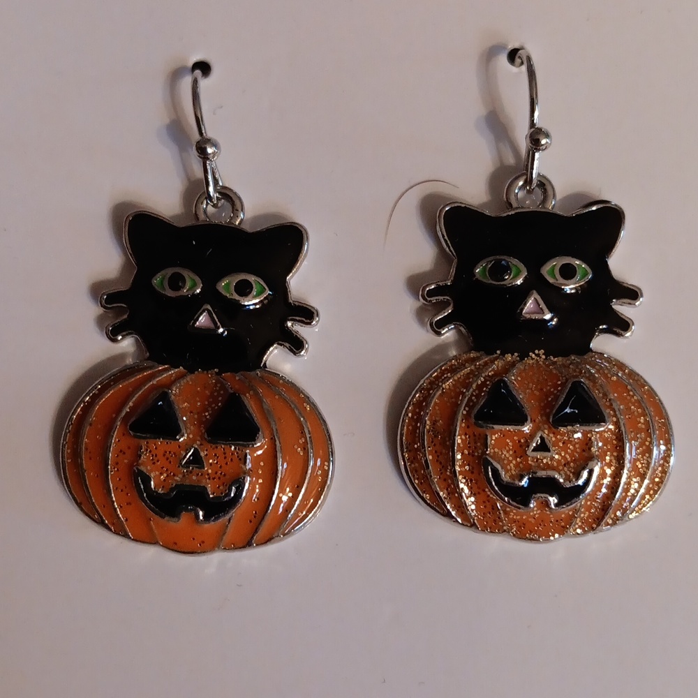 Earrings Pumpkins Cats Halloween Fall Dangles Pierced New 🐈‍⬛🎃 Autumn